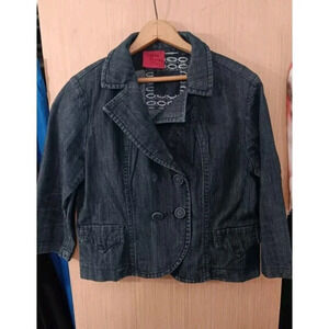 Women's Carols fitted Denim Jean Jacket Size‎ Large 100% cotton Double Breasted